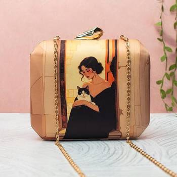 Lady & cat elegance printed clutch bag for women with detachable strap 1