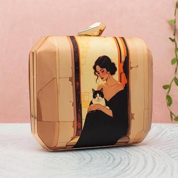 Lady & cat elegance printed clutch bag for women with detachable strap 2