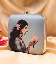 Butterfly dress silhouette printed clutch bag for women with detachable strap