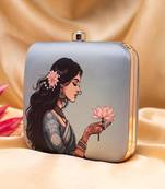 Butterfly dress silhouette printed clutch bag for women with detachable strap