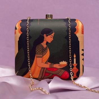 Traditional mughal motif printed clutch for women with detachable strap 1
