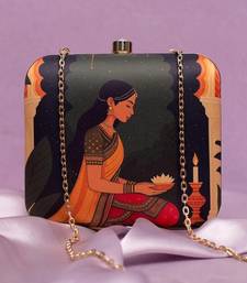 Traditional mughal motif printed clutch for women with detachable strap