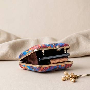 Multicolored indian woman & lotus portrait printed box clutch purse with sling chain for women 3