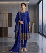 Fancy royal blue chinon sequins gotta patti anarkali suit
