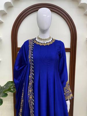 Fancy royal blue chinon sequins gotta patti anarkali suit 3