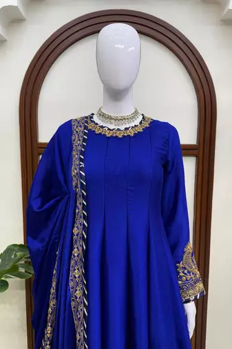 Fancy royal blue chinon sequins gotta patti anarkali suit