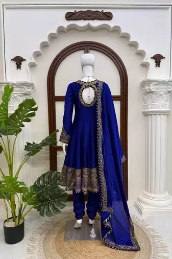 Fancy royal blue chinon sequins gotta patti anarkali suit