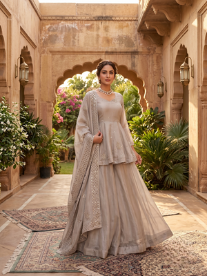Glowing grey tabby silk foil work salwar suit 1