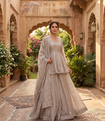 Glowing grey tabby silk foil work salwar suit