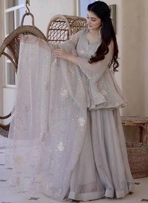 Glowing grey tabby silk foil work salwar suit 3