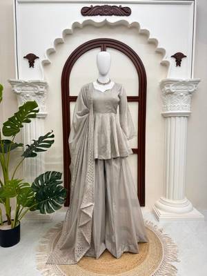 Glowing grey tabby silk foil work salwar suit 4