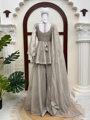 Glowing grey tabby silk foil work salwar suit 5