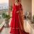 Red tabby silk mirror lace anarkali suit