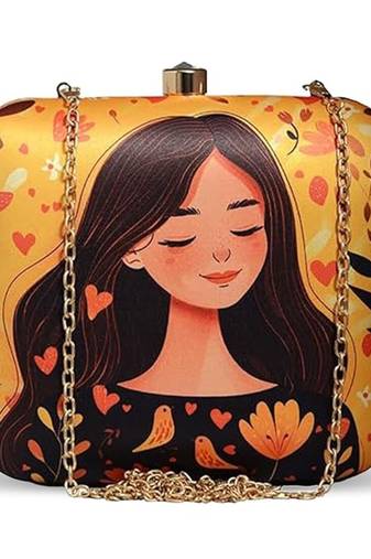 Portrait of indian women printed clutch bag for women with detachable strap