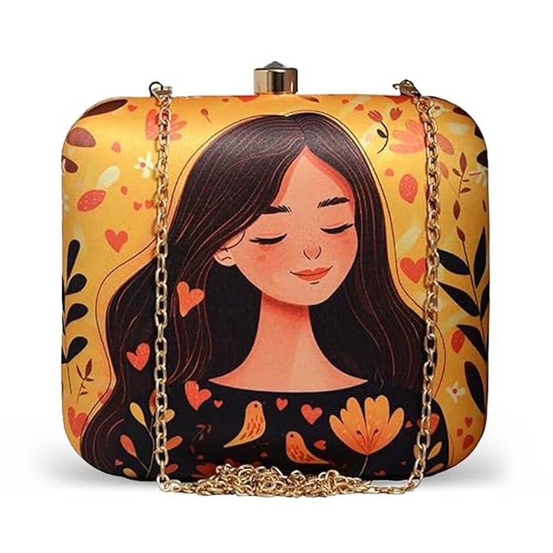Yellow & black girl printed sling bag for ladies desinger square body bag
