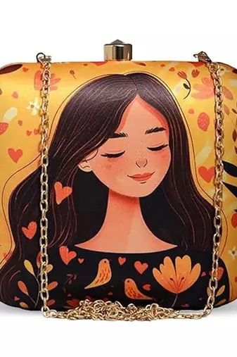 Yellow & black girl printed sling bag for ladies desinger square body bag