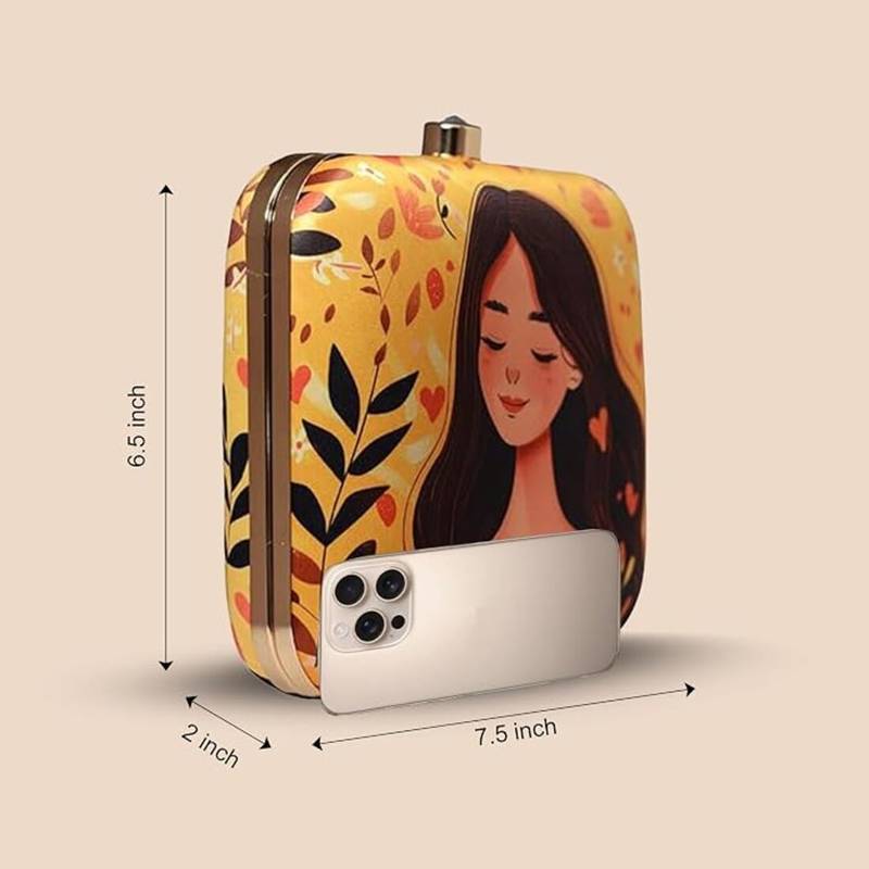 Yellow & black girl printed sling bag for ladies desinger square body bag