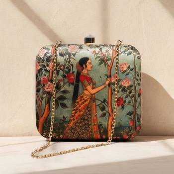 Floral printed box clutch bag for women with detachable strap 1