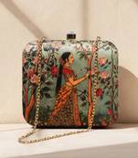 Floral printed box clutch bag for women with detachable strap