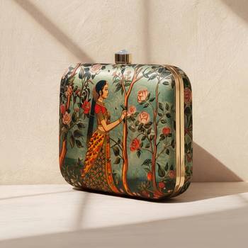 Floral printed box clutch bag for women with detachable strap 2