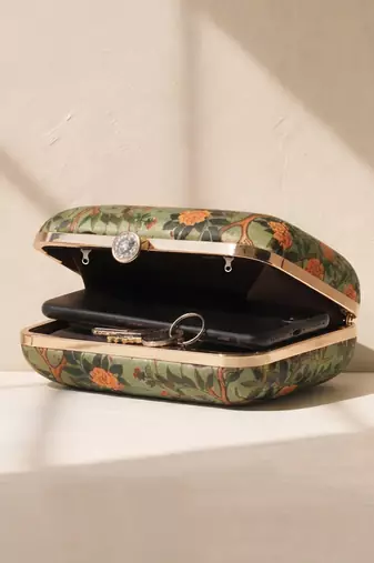 Floral printed box clutch bag for women with detachable strap