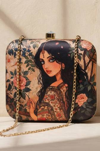 Princess printed box clutchbag for women with detachable strap