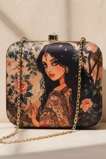 Princess printed box clutchbag for women with detachable strap