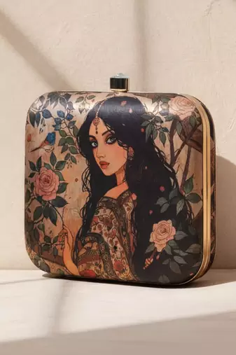 Princess printed box clutchbag for women with detachable strap