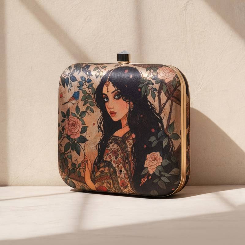 Princess printed box clutchbag for women with detachable strap