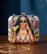 Printed box clutchesbag for women with detachable strap