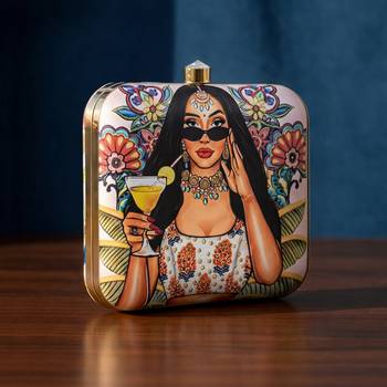 Printed box clutchesbag for women with detachable strap 2