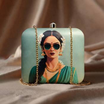 Printed box clutch bag for women with detachable strap 1