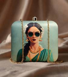 Printed box clutch bag for women with detachable strap