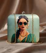 Printed box clutch bag for women with detachable strap
