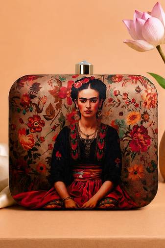 Printed box clutch bag for women with detachable strap