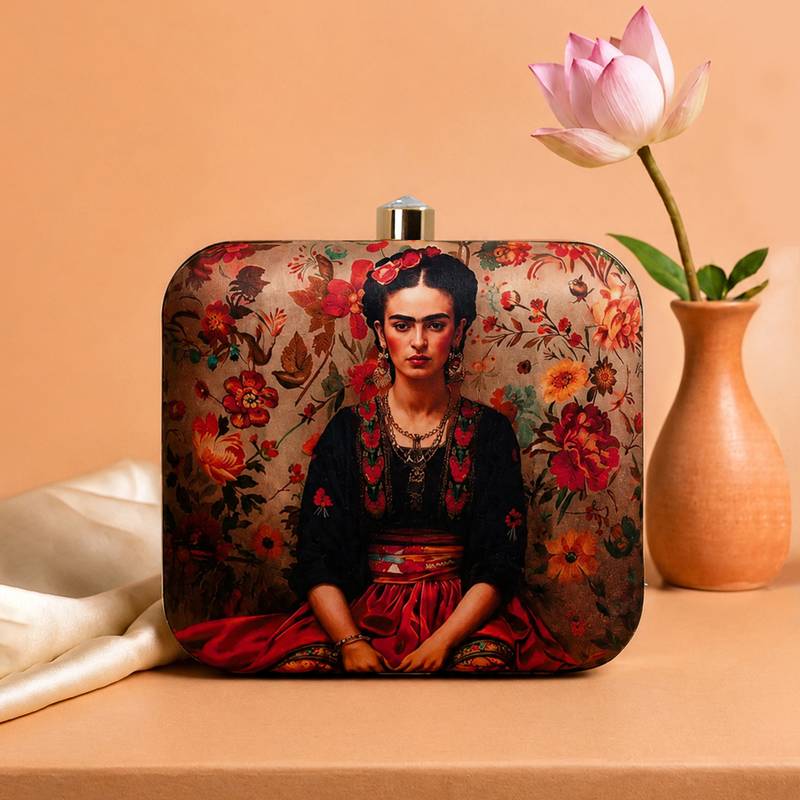 Printed box clutch bag for women with detachable strap