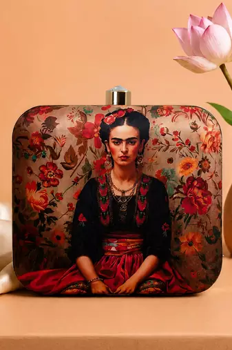 Printed box clutch bag for women with detachable strap