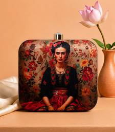 Printed box clutch bag for women with detachable strap