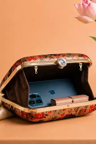Printed box clutch bag for women with detachable strap