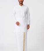 Mandarin collar pure cotton straight kurta with golden zari dhoti