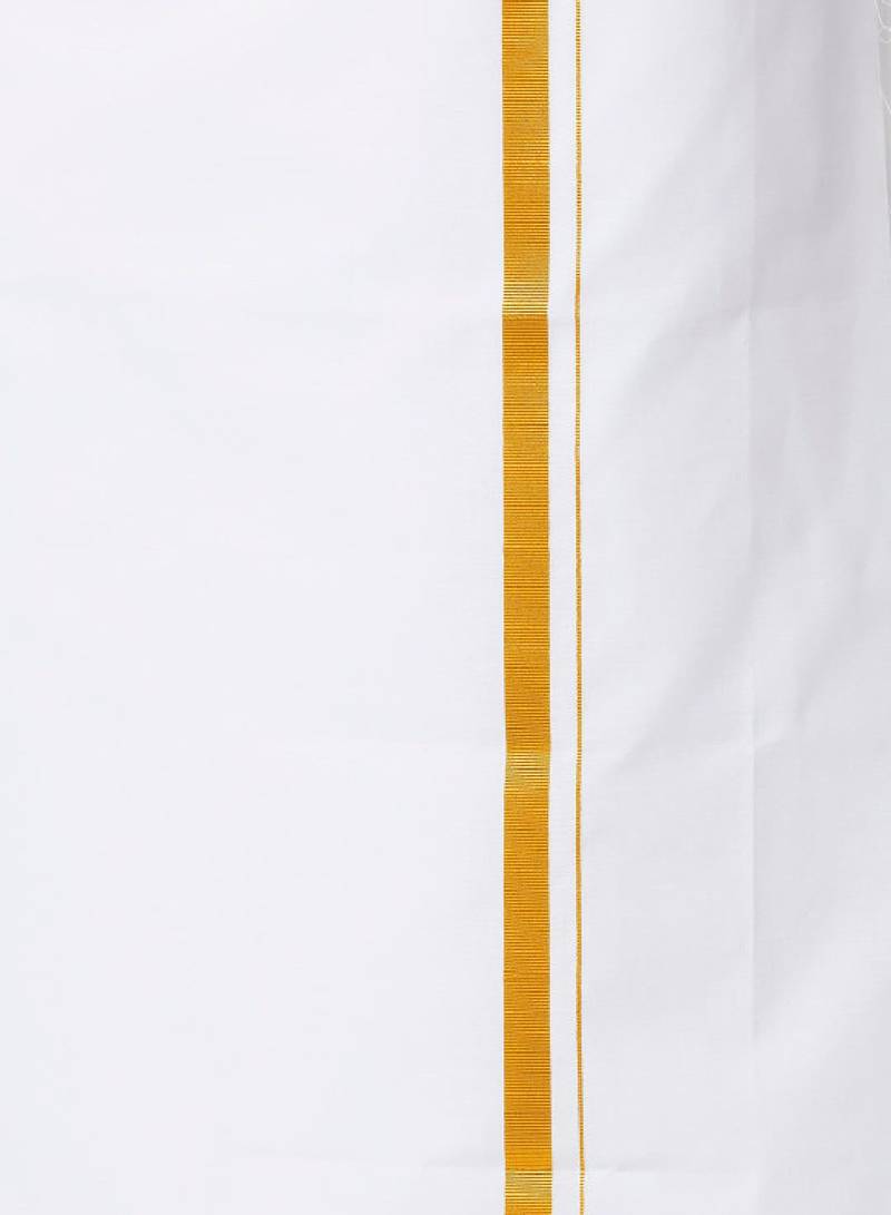 Mandarin collar pure cotton straight kurta with golden zari dhoti