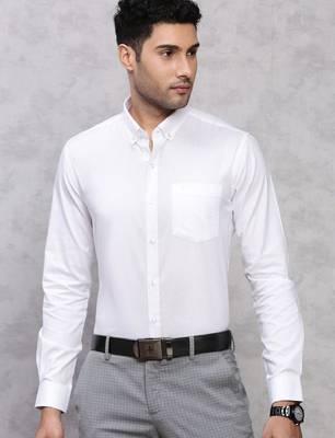 Men classic spread collar solid cotton formal shirt 1