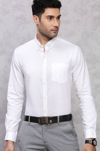 Men classic spread collar solid cotton formal shirt