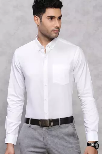 Men classic spread collar solid cotton formal shirt