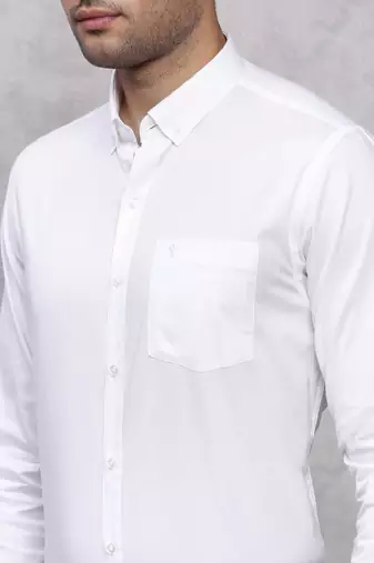 Men classic spread collar solid cotton formal shirt