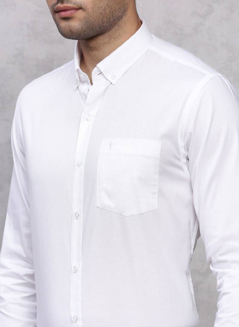 Men classic spread collar solid cotton formal shirt