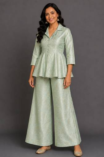 pastel green brocade co ord set