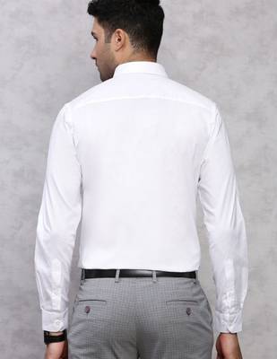 Men classic spread collar solid cotton formal shirt 4
