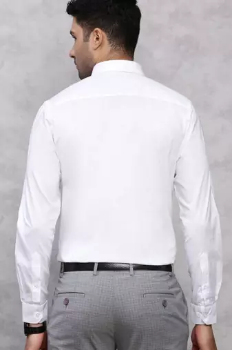 Men classic spread collar solid cotton formal shirt