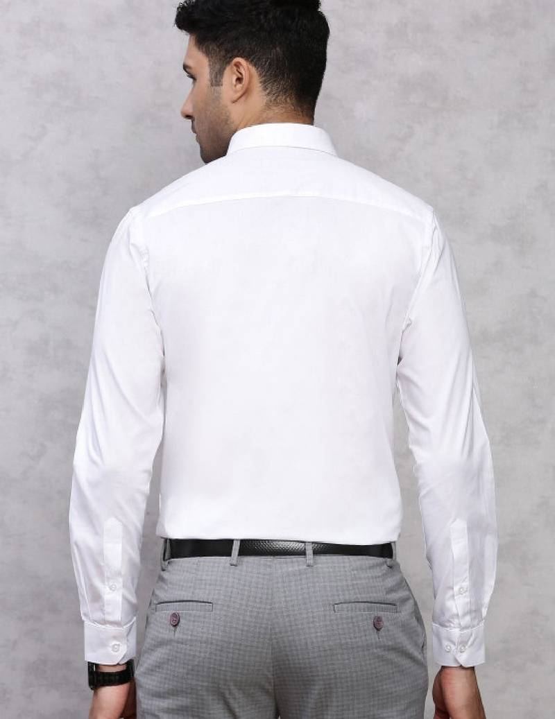 Men classic spread collar solid cotton formal shirt